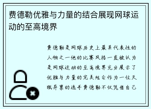 费德勒优雅与力量的结合展现网球运动的至高境界