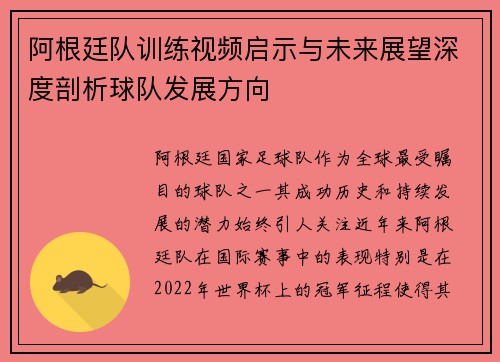 阿根廷队训练视频启示与未来展望深度剖析球队发展方向