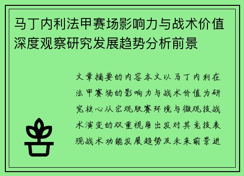 马丁内利法甲赛场影响力与战术价值深度观察研究发展趋势分析前景